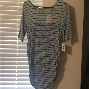 Side Ruched Striped/Floral Maternity Blouse